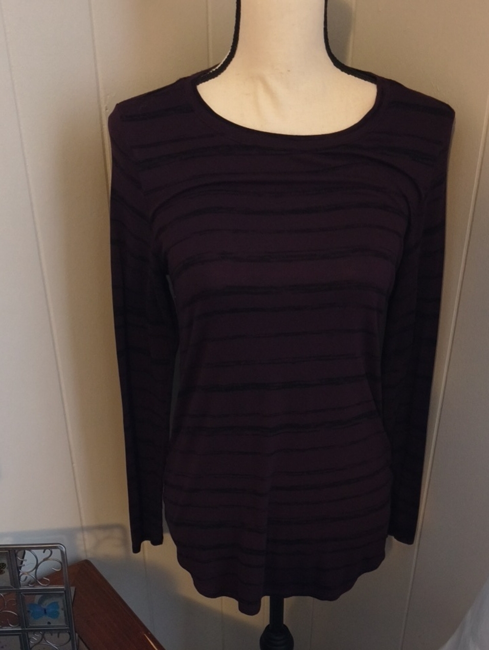 Apt. 9 Plum and Black Striped Long Sleeve Top